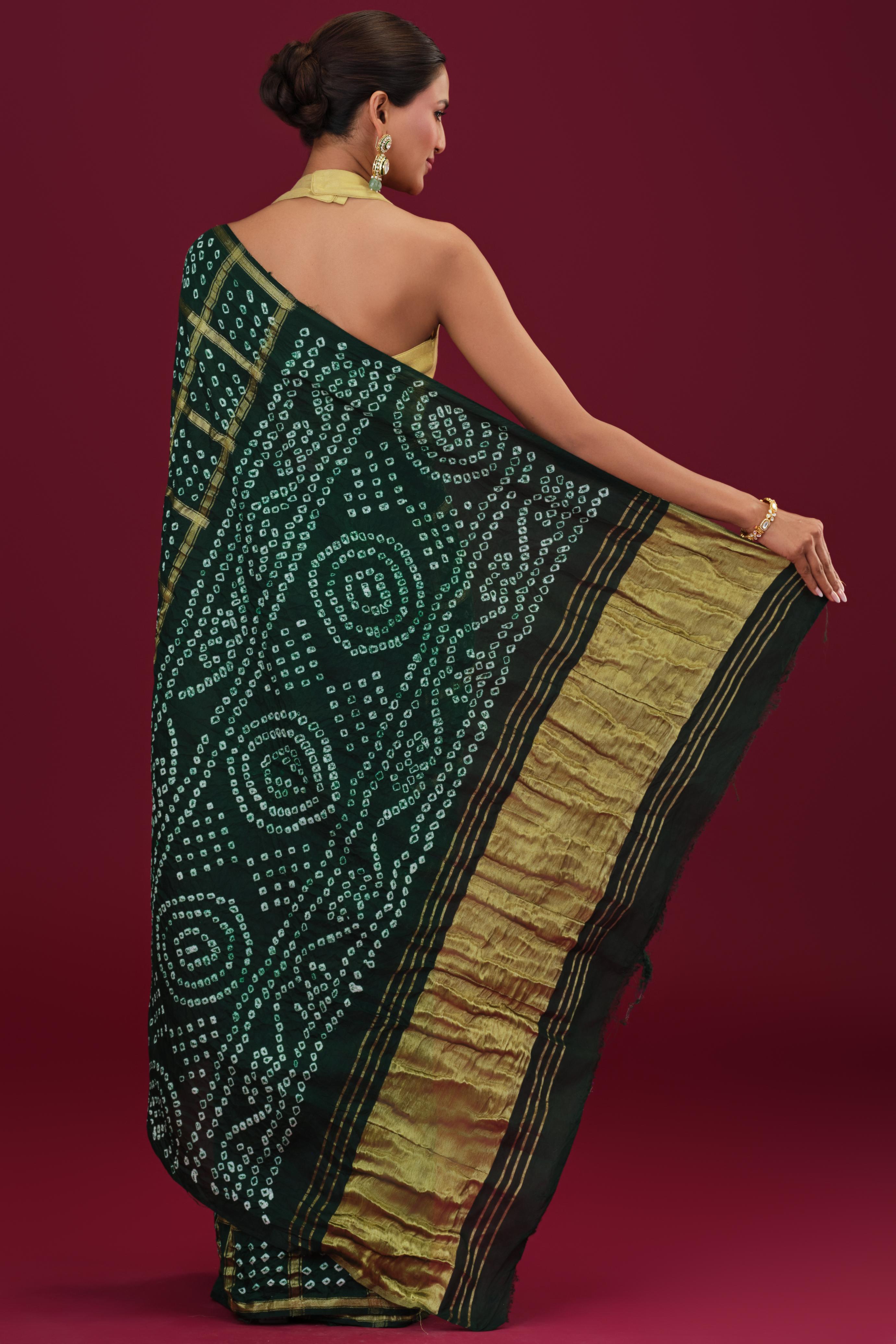 Green Bandhani Dola Silk Saree