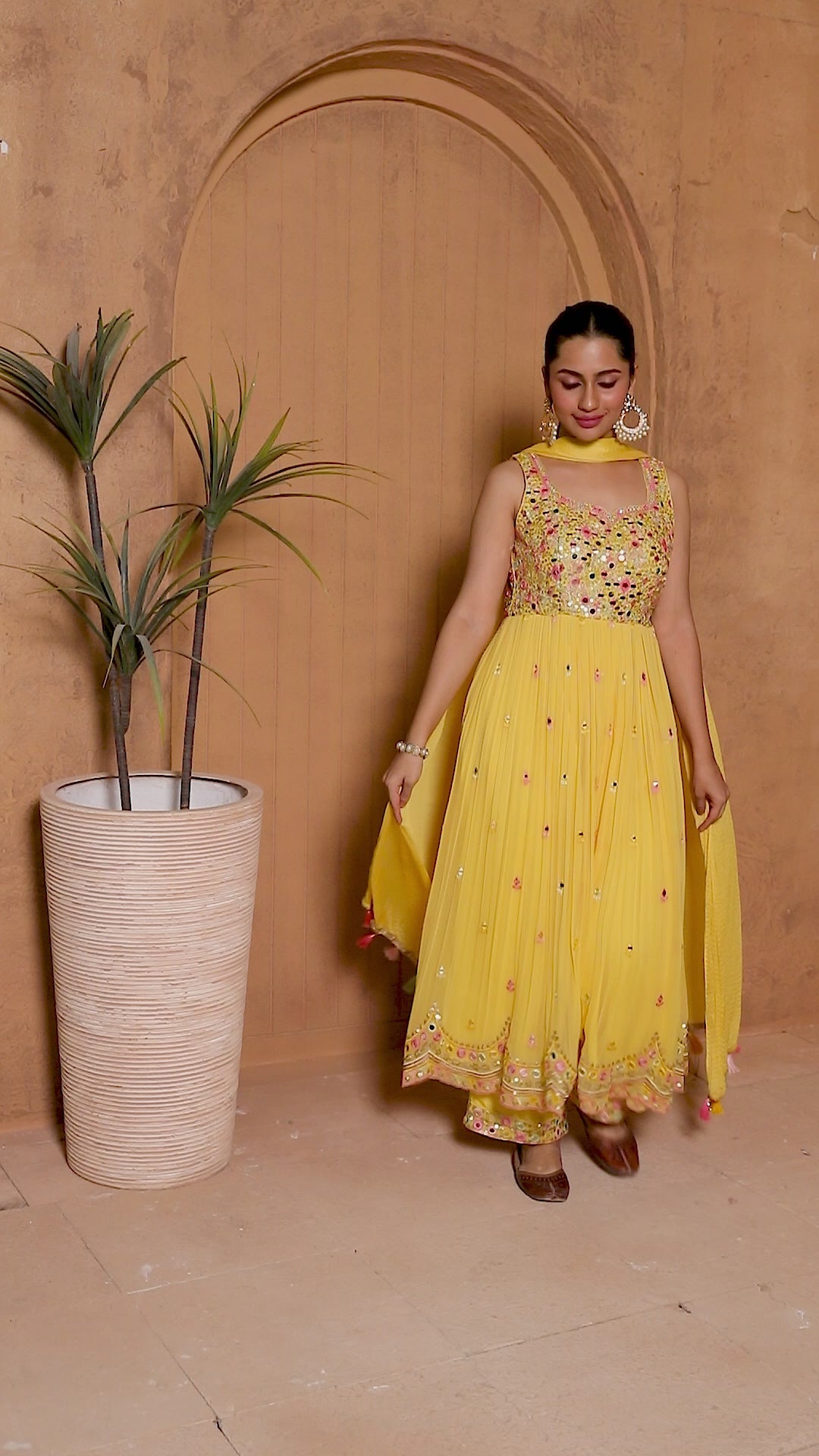 Anarkali Suits : Yellow satin plain anarkali suit with printed ...