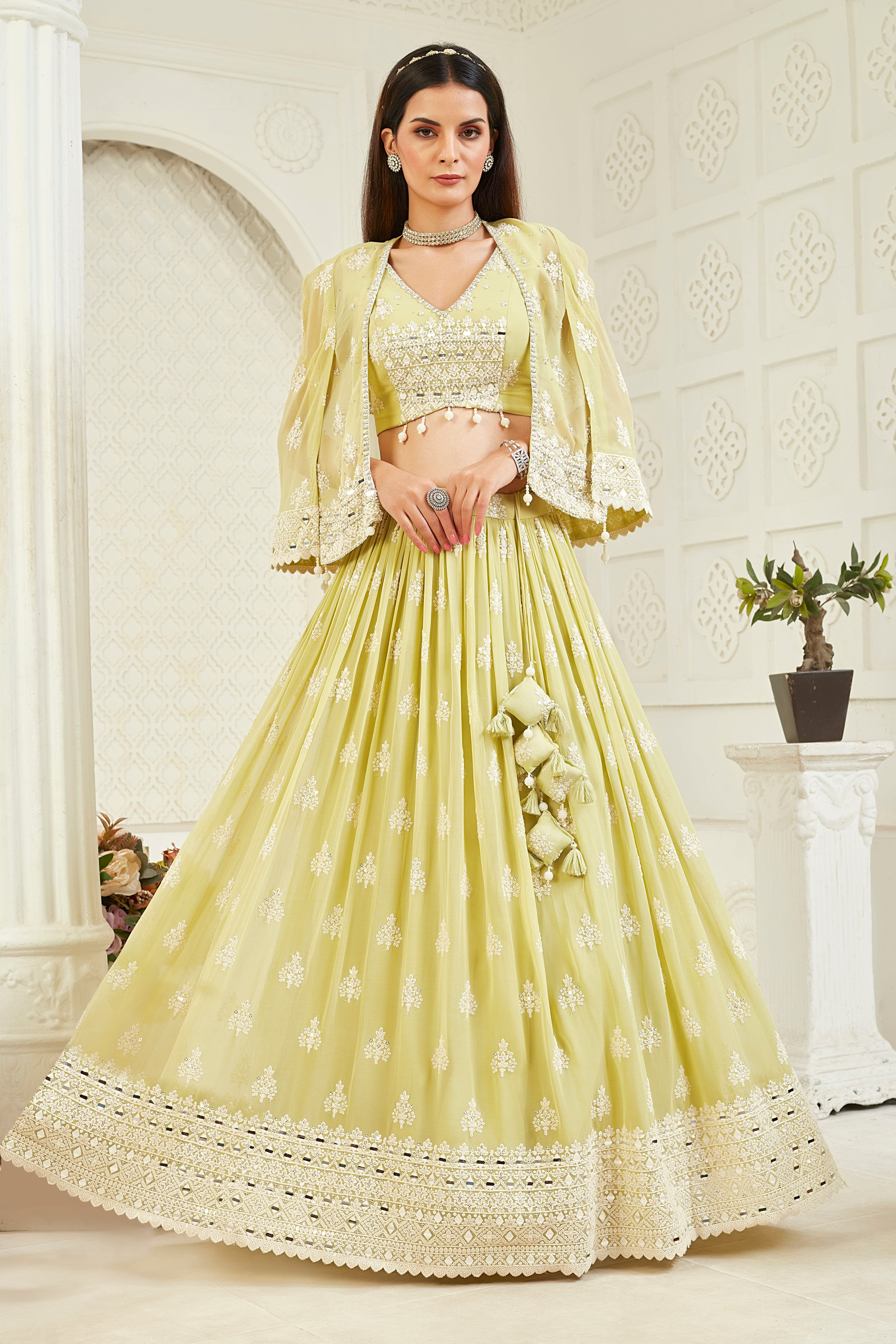 Pastel Green Handwork Georgette Silk Lehenga Set