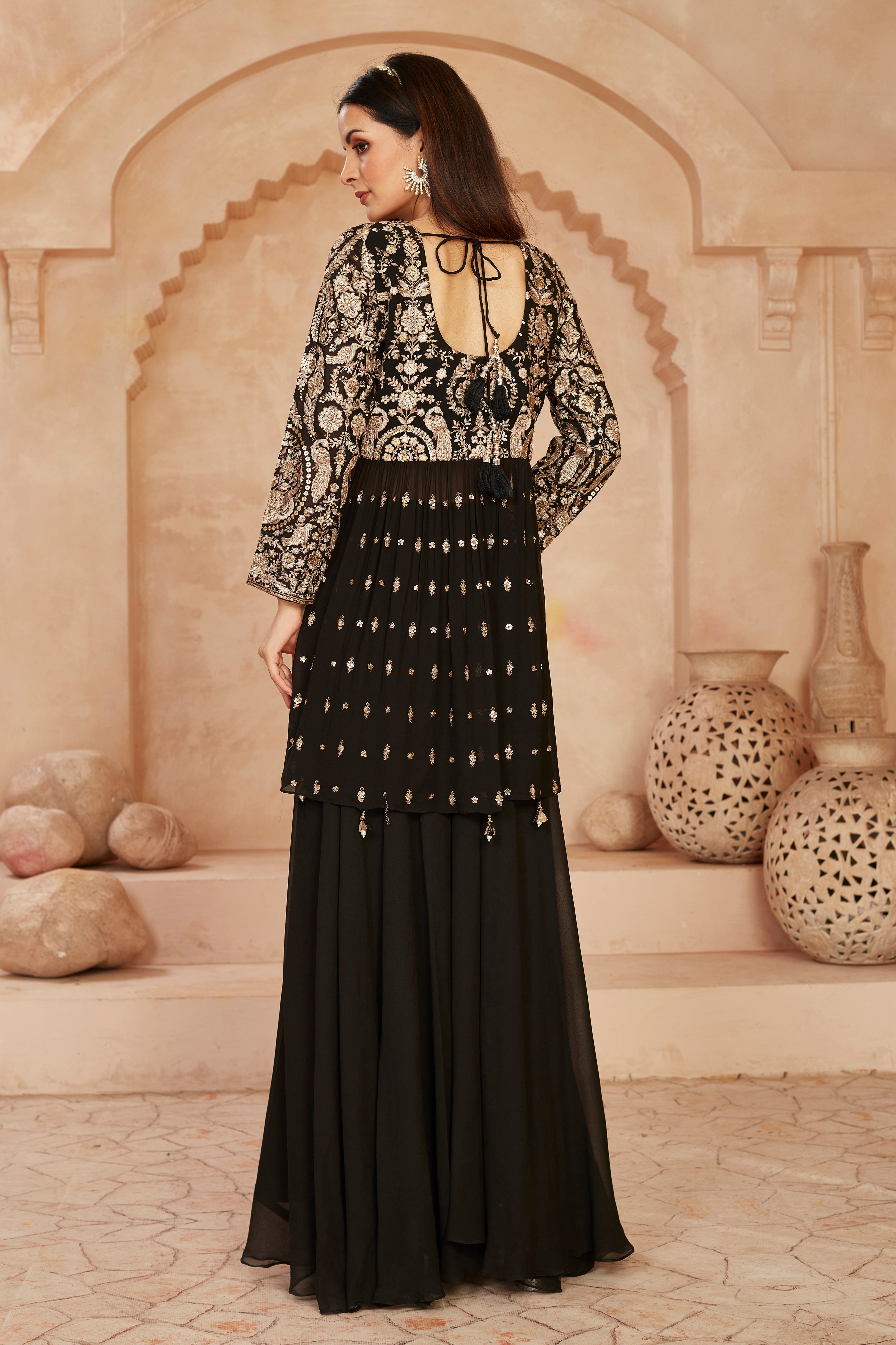 Black Golden Tissue Glass Silk Palazzo Set