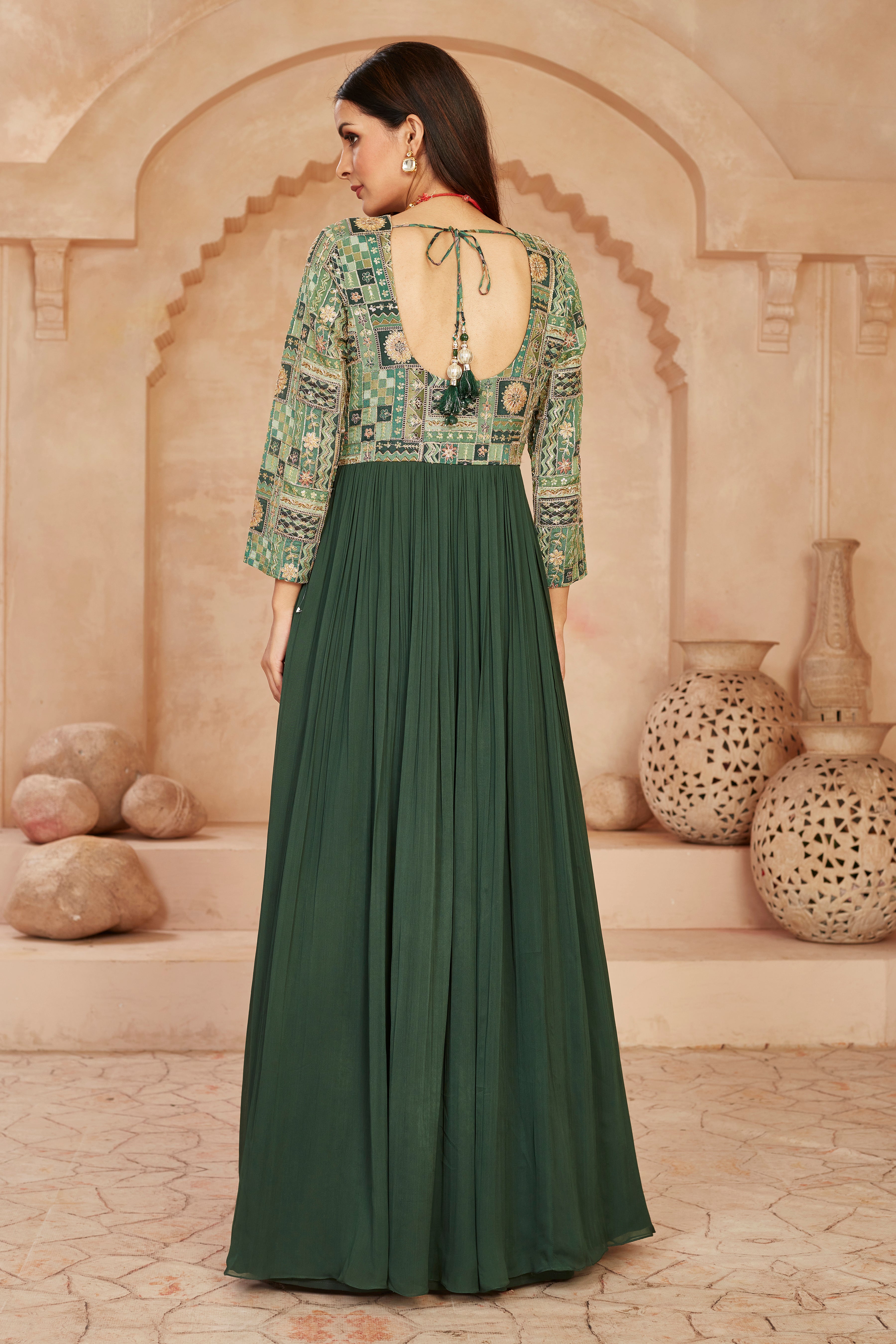Emerald Embellished Georgette Silk Anarkali Set