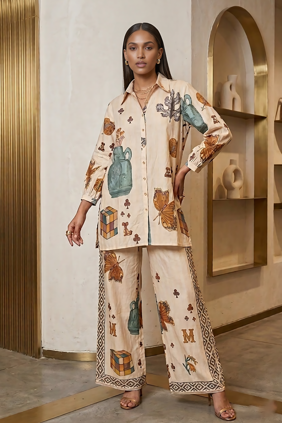 Vintage Pot Printed Cotton Co-Ord Set