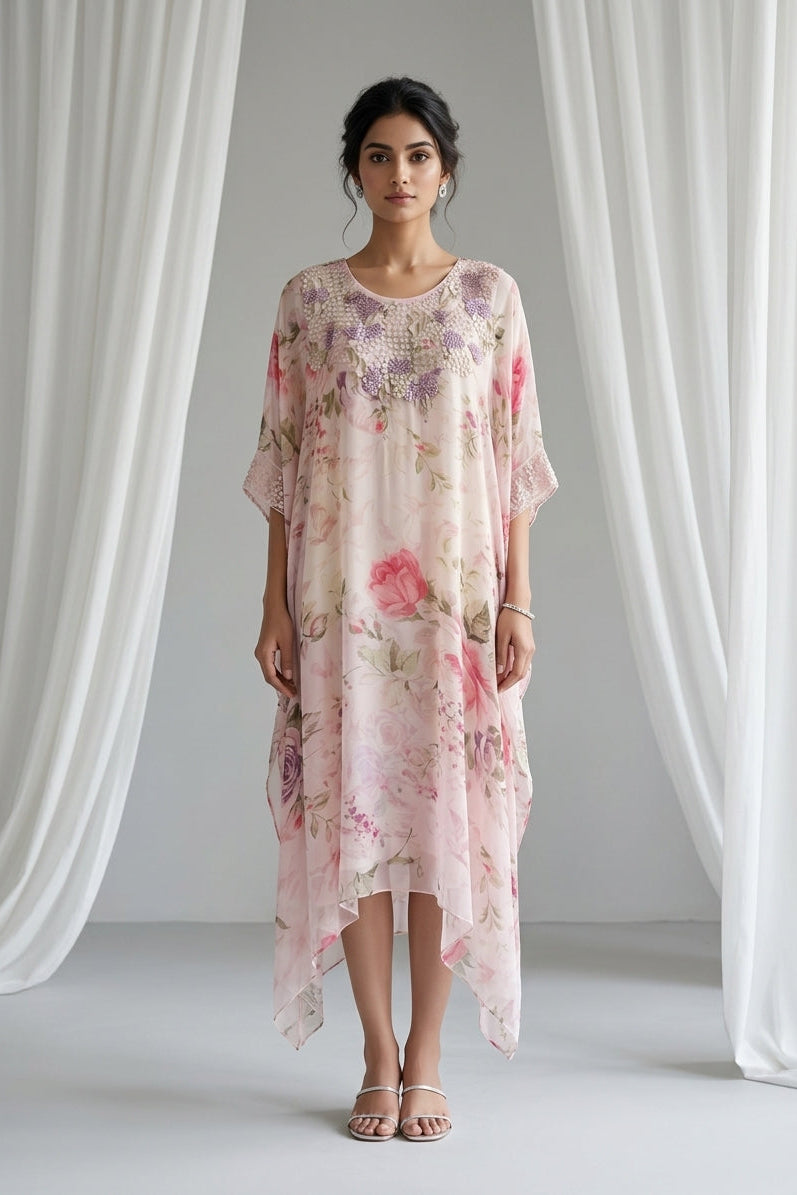 Blush Lilac Embellished Georgette Kaftan Tunic