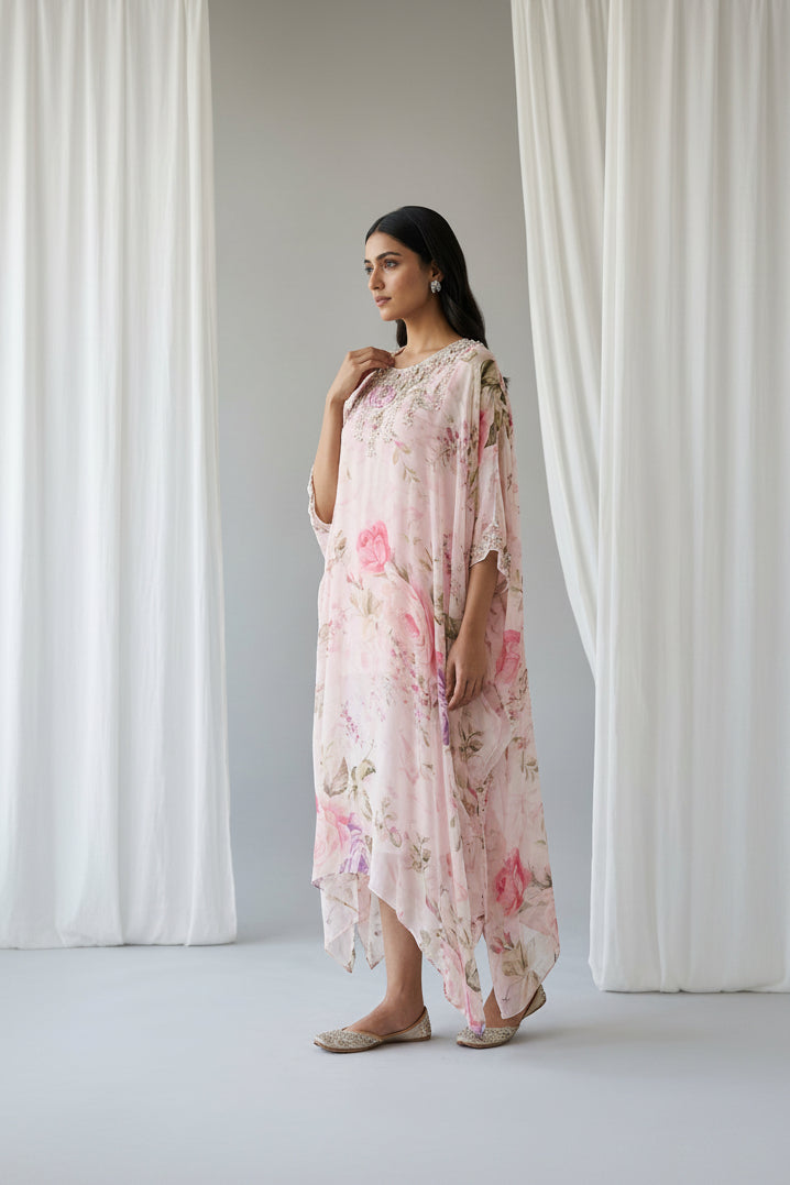 Light Pink Embellished Georgette Kaftan Tunic
