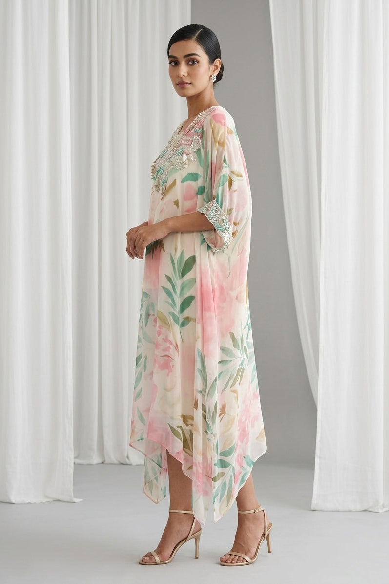 Light Pink Embellished Georgette Kaftan Tunic