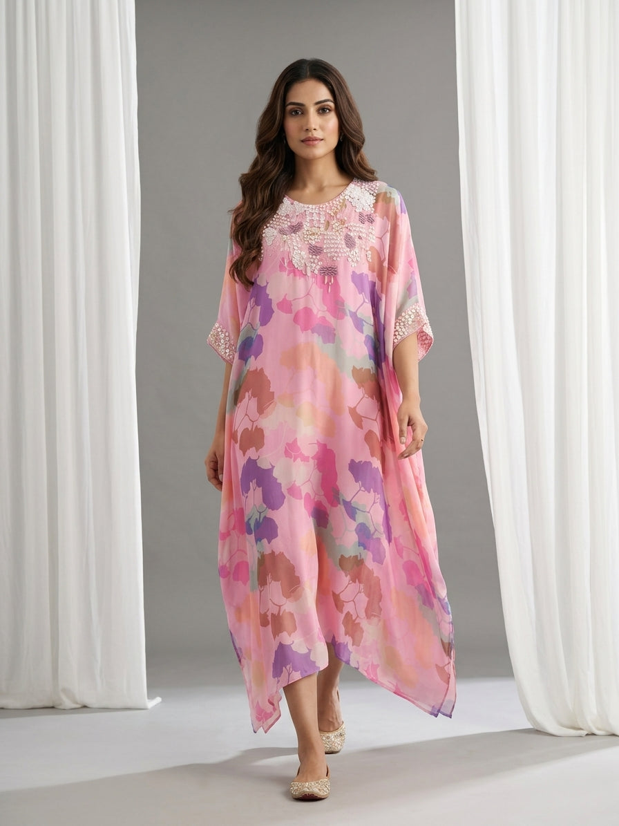 Multicolor Embellished Georgette Kaftan Tunic