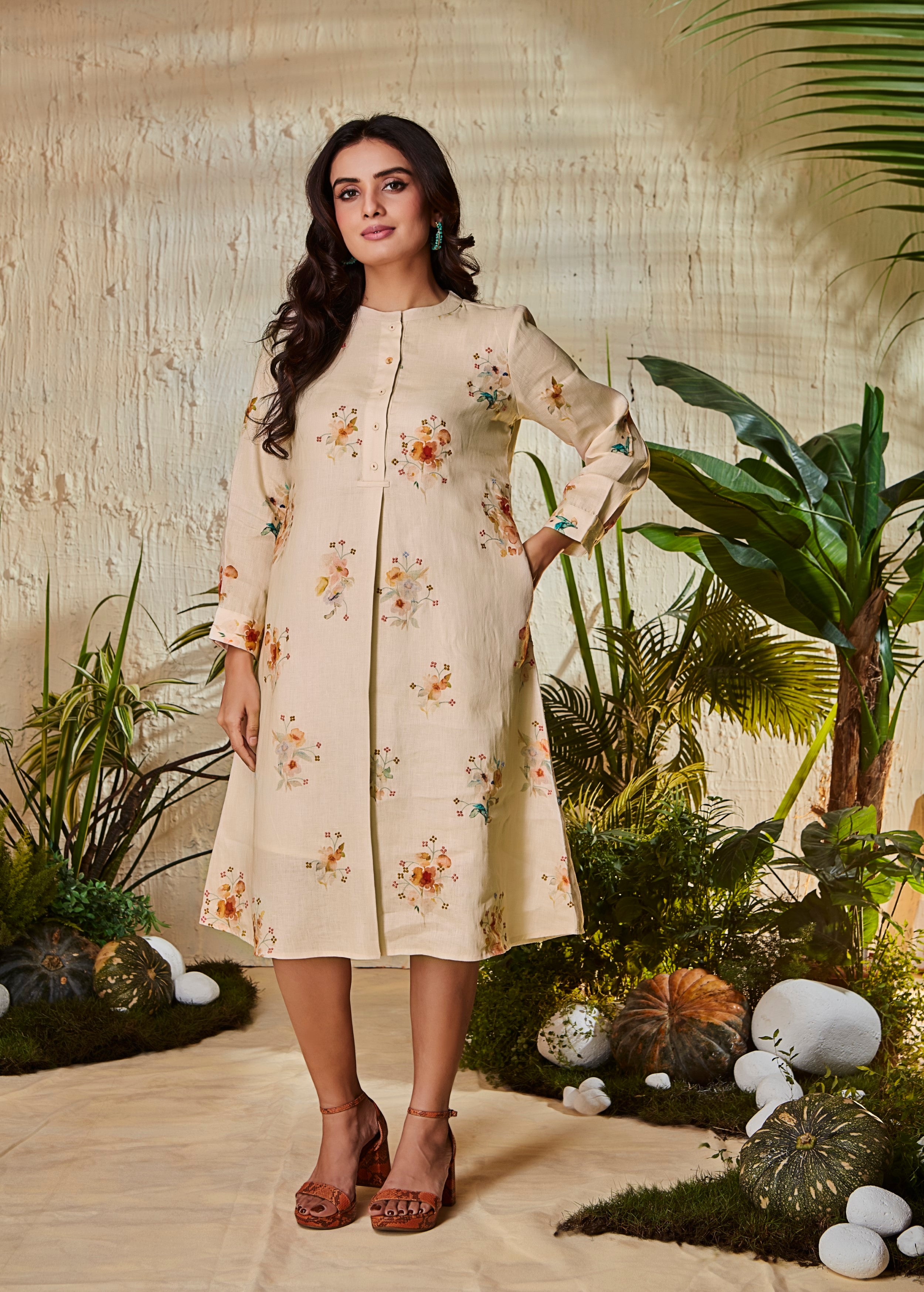 Cream Printed Organic Cotton Dress