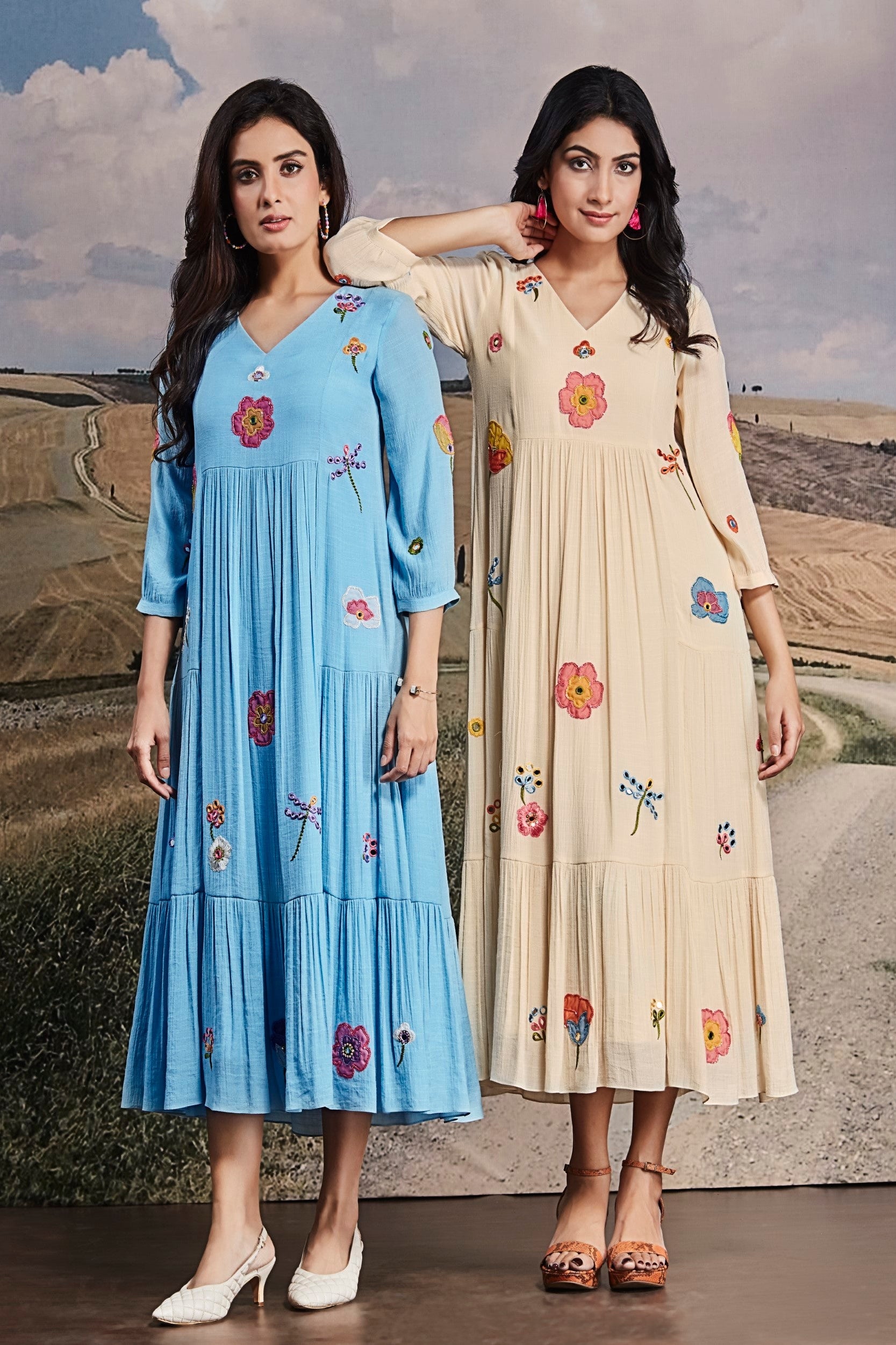 Aqua Blue Embellished Georgette Silk Dress