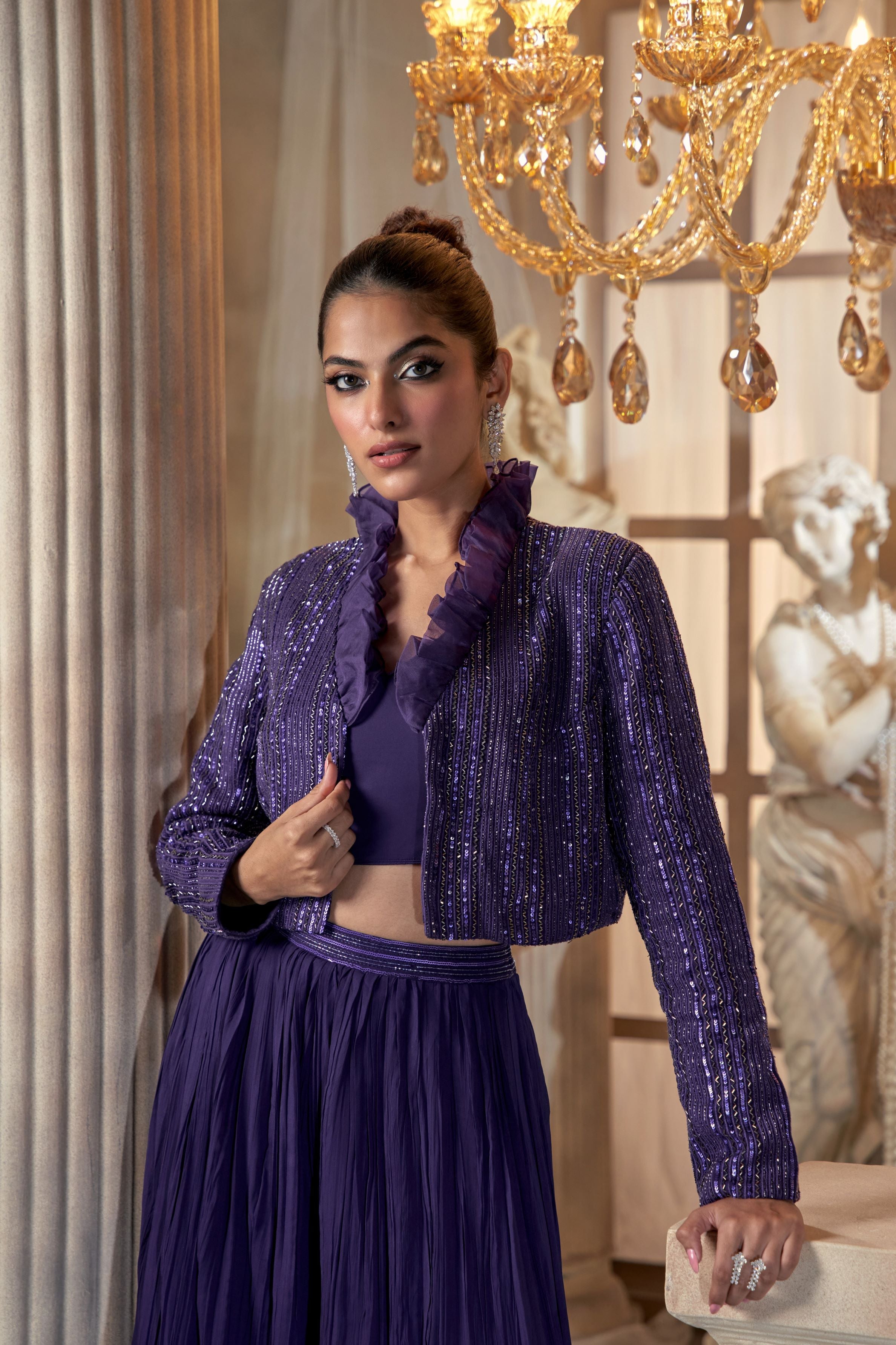 Purple Embellished Palazzo Set