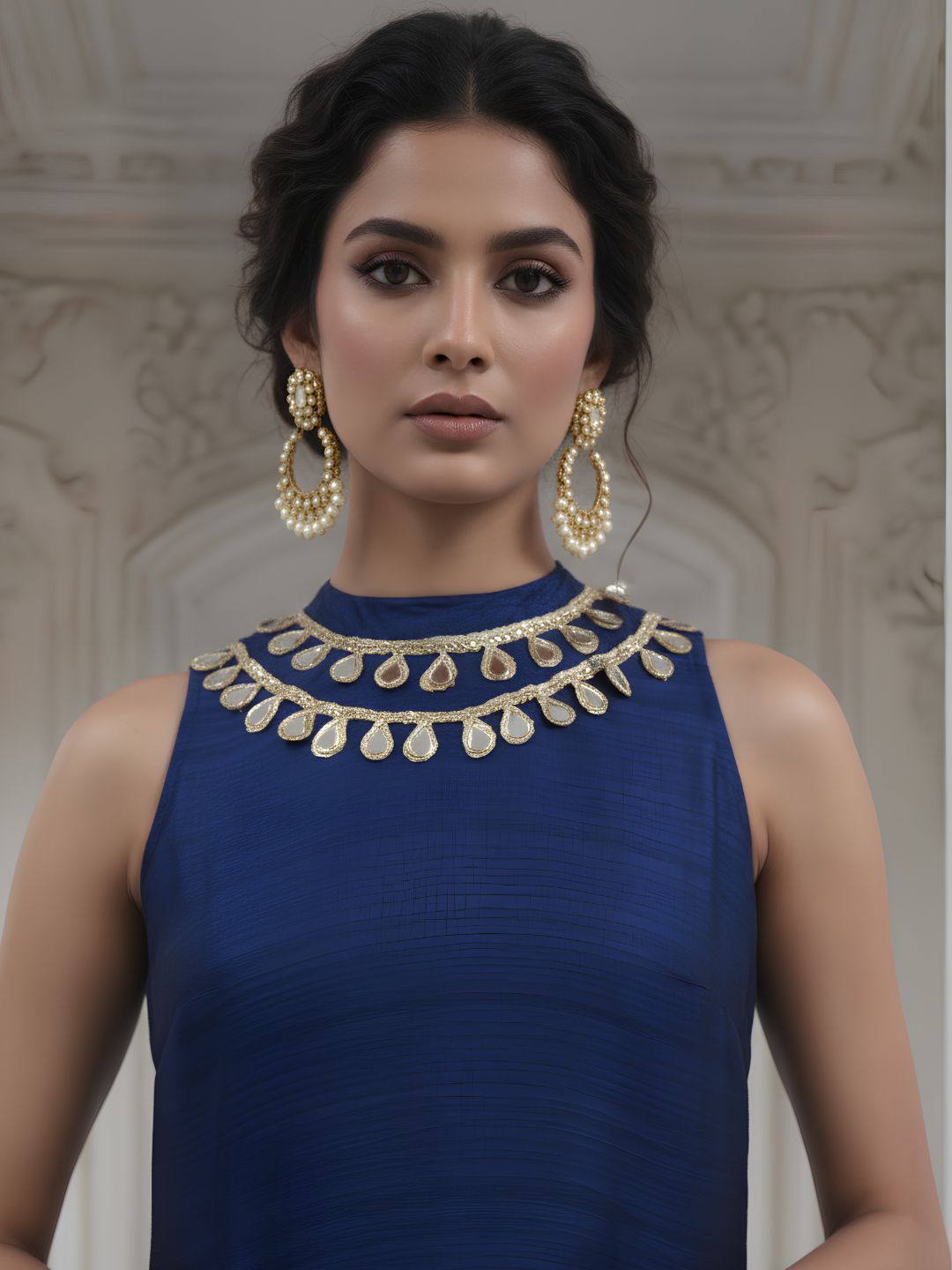 Luxe Navy Embellished Premium Silk Co-Ord Set