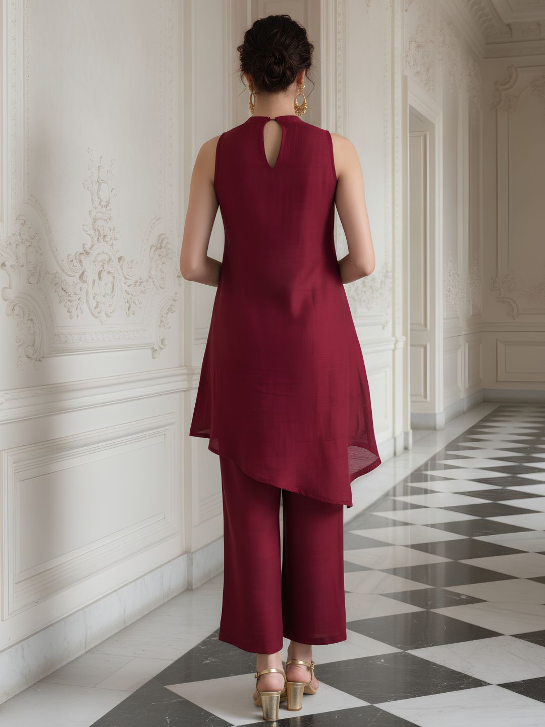 Luxe Maroon Embellished Premium Silk Co-Ord Set