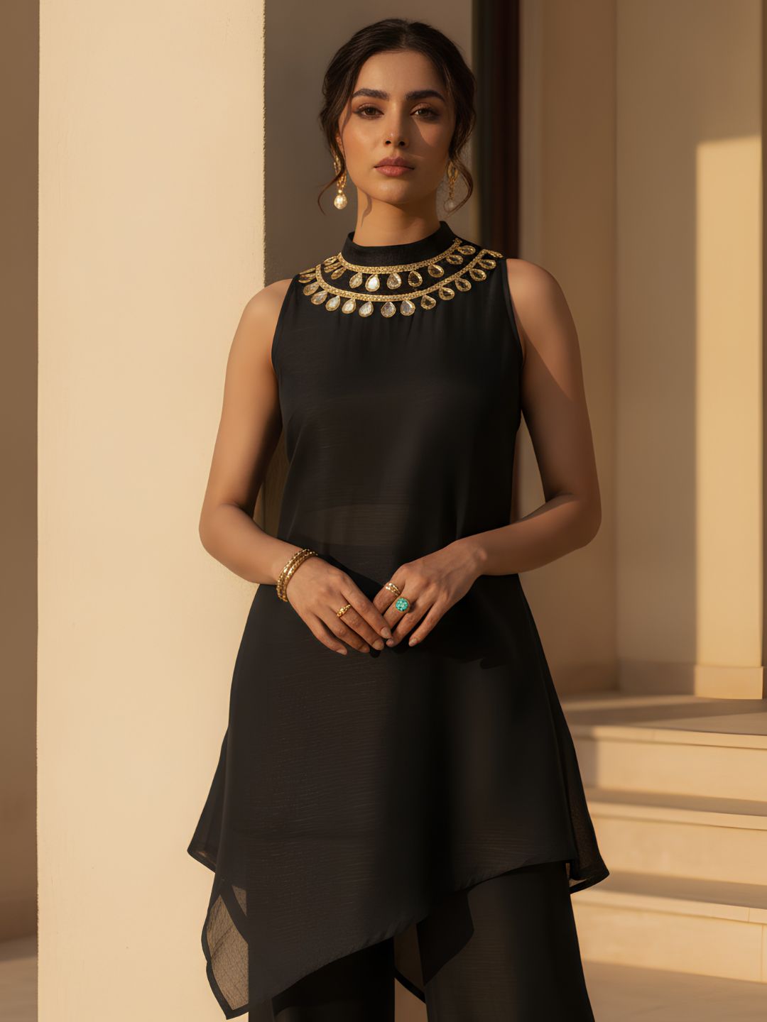 Luxe Noir Embellished Premium Silk Co-Ord Set