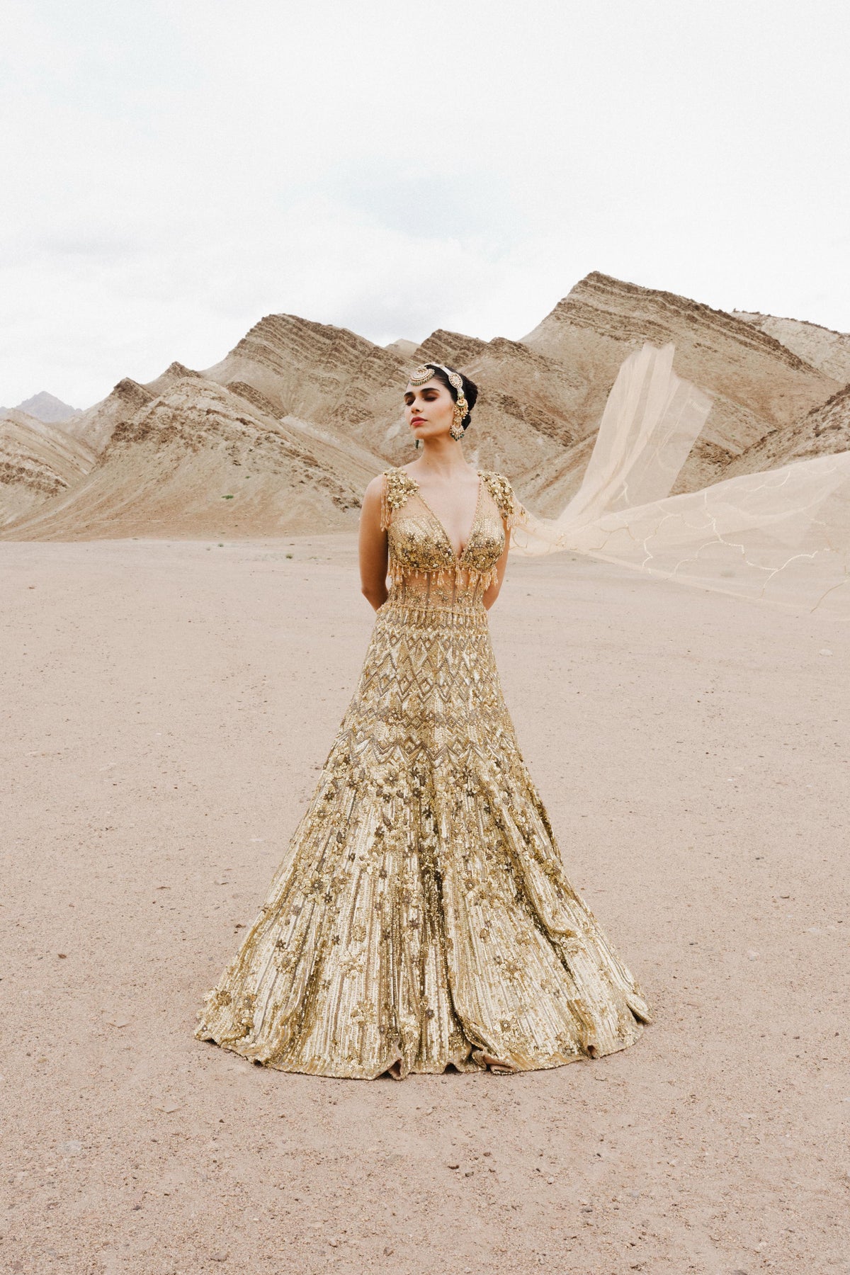 Royal Metallic Gold Embellished Premium Net Gown