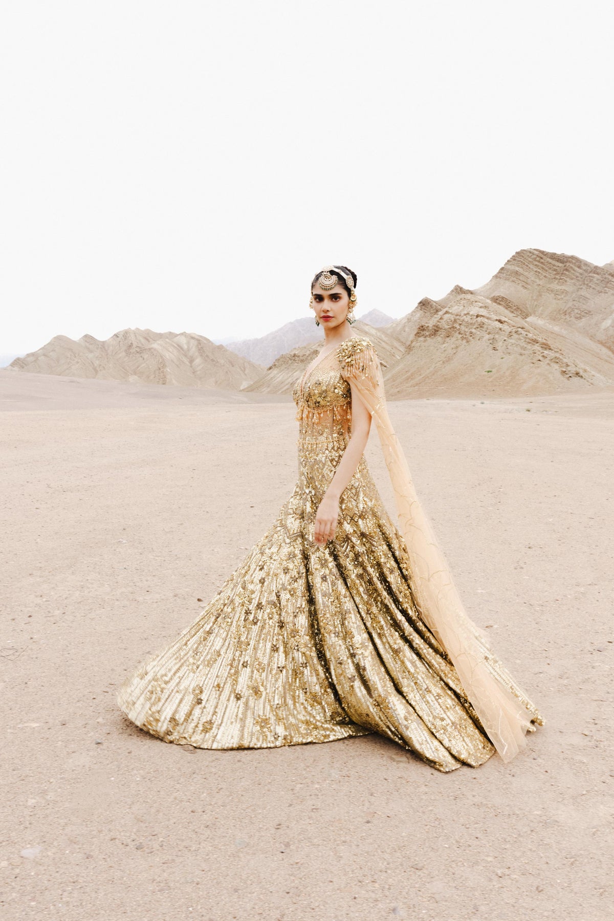 Royal Metallic Gold Embellished Premium Net Gown