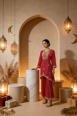 Rani Pink Embellished Georgette Silk Palazzo Set