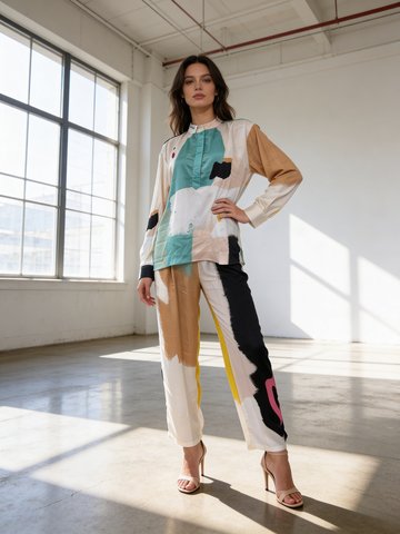 Multicolor Printed Muslin Silk Co-Ord Set