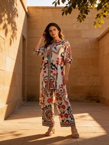 White Embellished Premium Silk Co-Ord Set