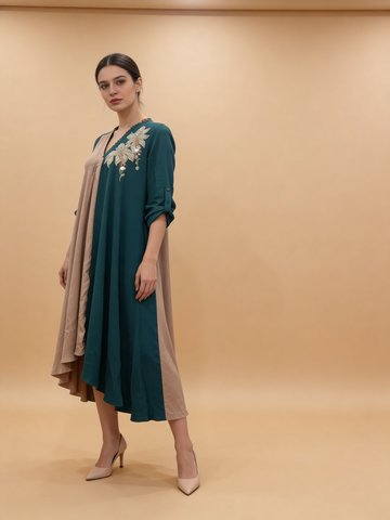 Dark Green Embellished Premium Silk Dress
