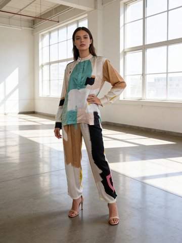 Multicolor Printed Muslin Silk Co-Ord Set