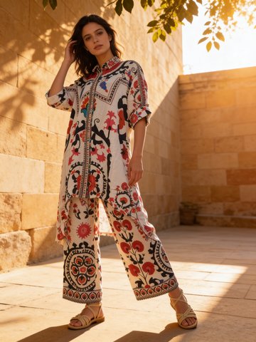 White Embellished Premium Silk Co-Ord Set