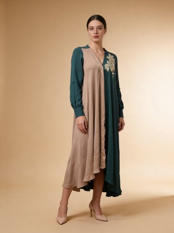 Dark Green Embellished Premium Silk Dress
